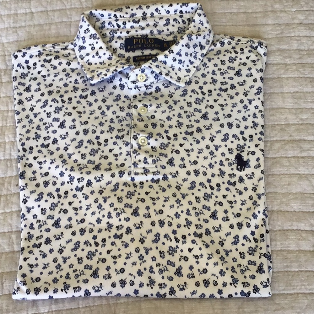 Ralph Lauren White Polo with Navy Floral Print